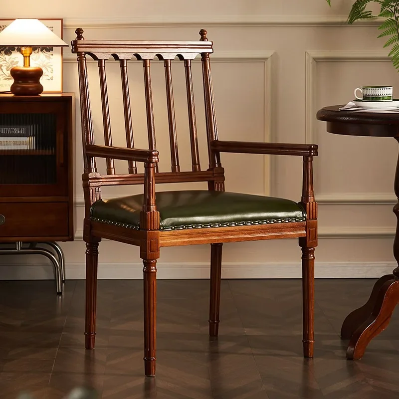 #Home American country leather dining chairssolid oak hotel café model room chairsbedroom study backrestsdesk chairs