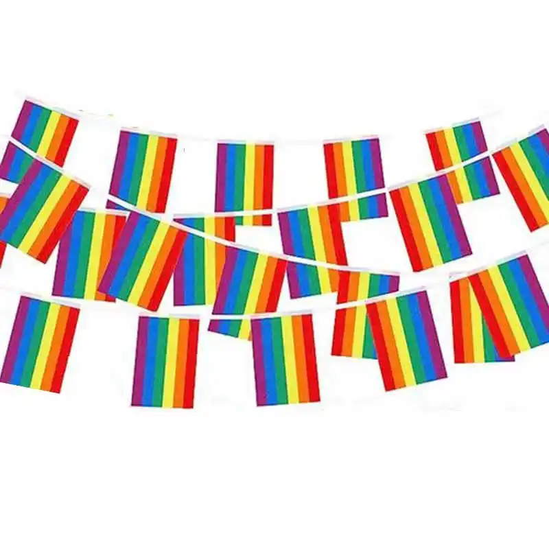 20PCS LGBT Rainbow Flag Gay Pride 14x21cm Polyester Printed Hanging String Homosexual Flags Banners Home Party Decoration