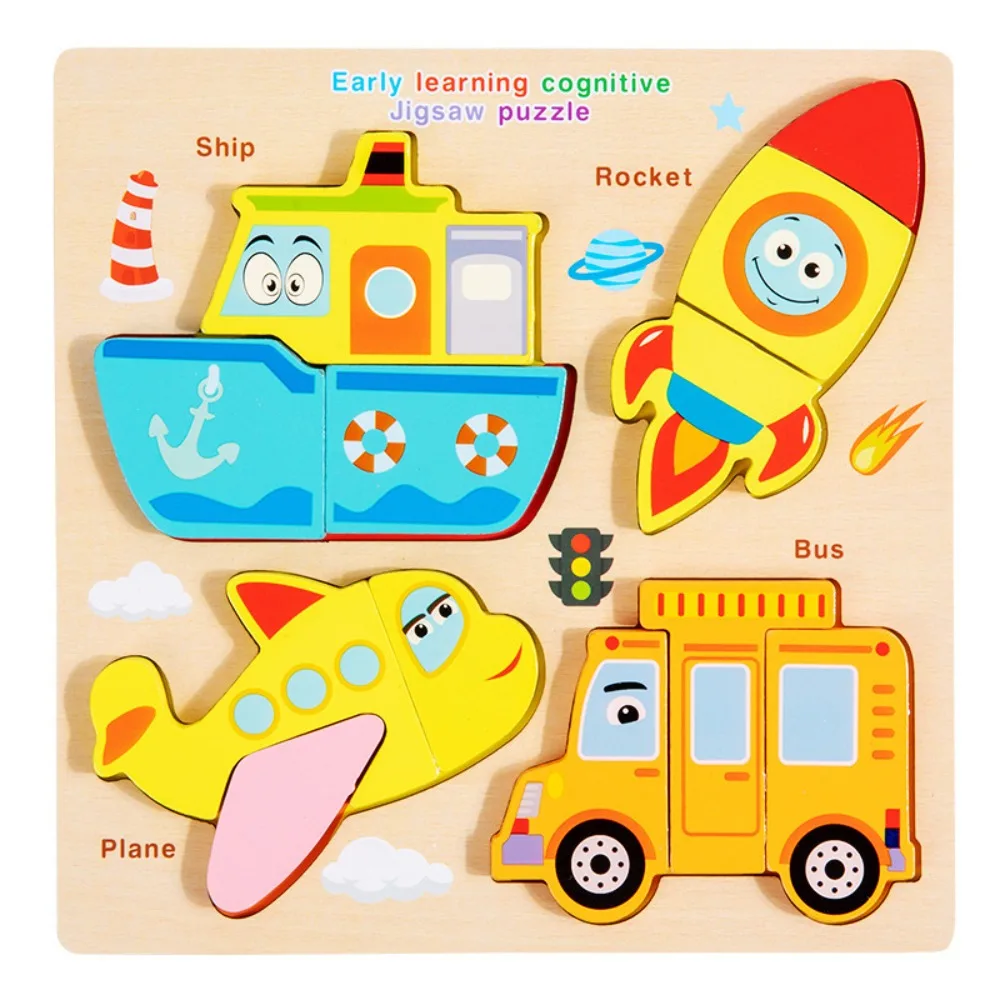 

Matching Toys Wooden Toys 3D Puzzles Pattern Cognitive Interactive 4 in 1 Puzzle Board Montessori DIY Animal Traffic Jigsaw Toys