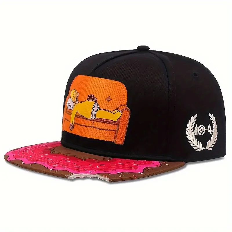 Classic TV Simpson Boné de beisebol, Padrão Bordado de Rua, Hip Hop Flat Brim Hat, Boné ajustável bonito dos desenhos animados, Presentes de aniversário infantil