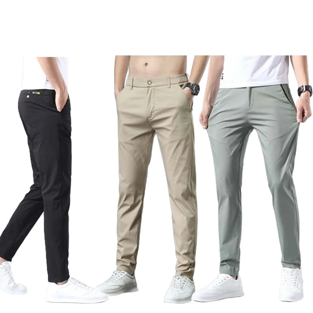 

2024 Spring and Autumn Casual Pants Stretch Slim Fit Elastic Waist Business Classic Korean Trousers Male Golf Pants