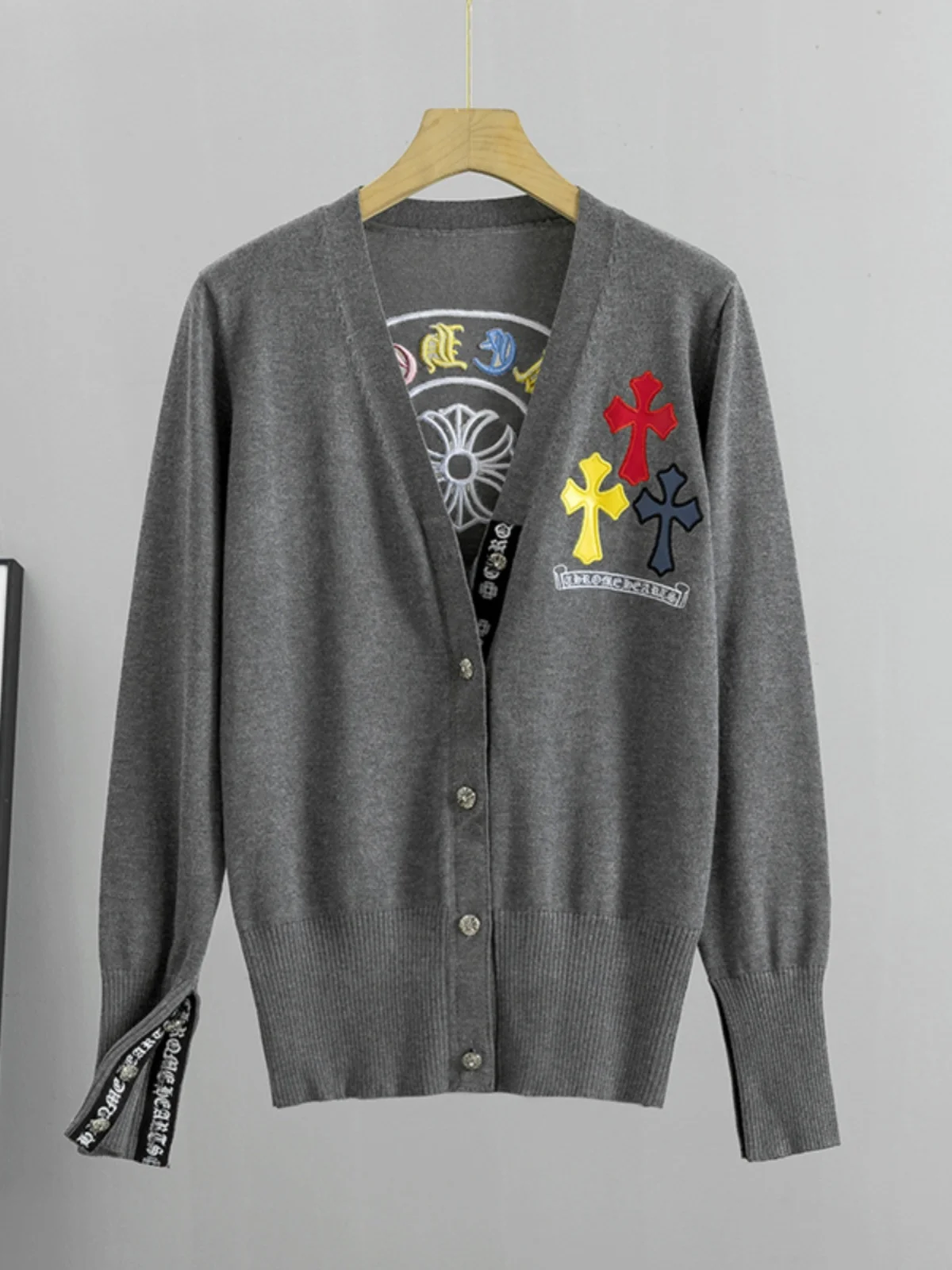

Spring 2024 Korean Sle Knitted Cross Norse Mythology Cardigan Slimming Women's Sweater Jaet Faionable Trendy V-Ne Lon...