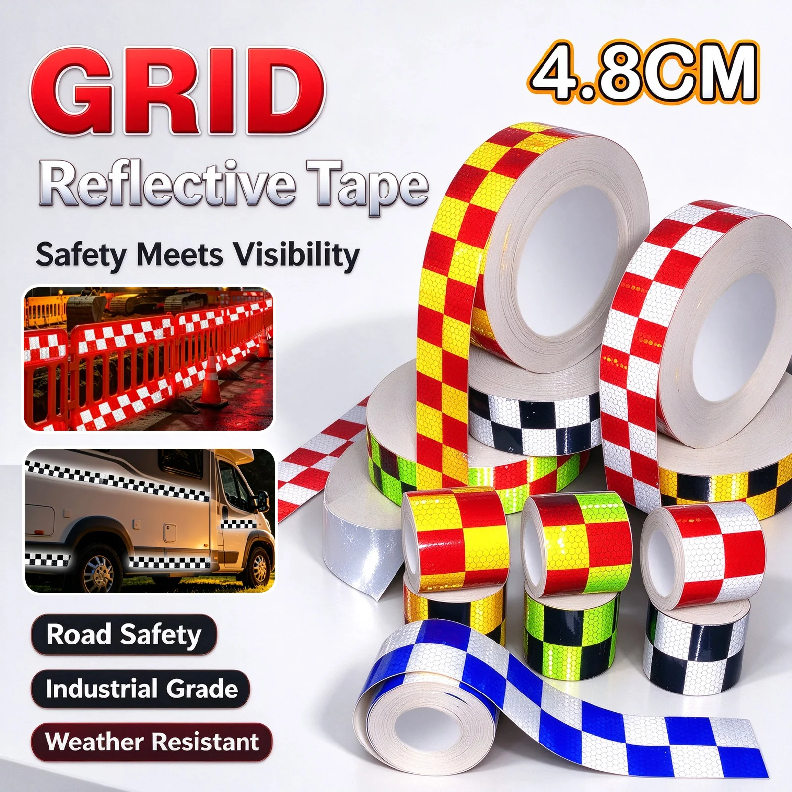 9.8M Highly Reflective Grid Stickers Waterproof Self-Adhesive Safety Label Reflector Warning Stickers for Cars Motorcycles Truck