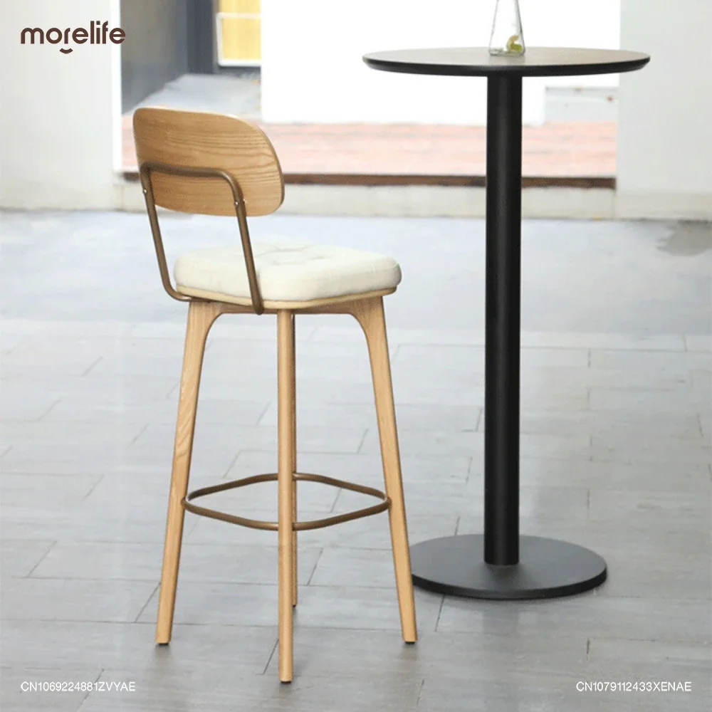 Nordic Retro Solid Wood Bar Chairs Light Luxury Modern Minimalist Counter Stools Cash Register Chair Backrests High Legged Stool