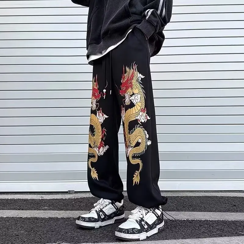 

Мужские повседневные свободные брюки с флисовой подкладкой, прямого кроя, осенне-зимние, с вышивкой, спортивные, в американском стиле, из полиэфирного волокна