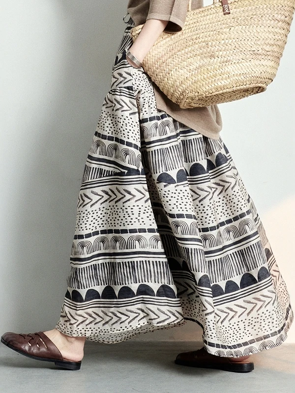 

Bohemian Style Women's Midi Skirt Fashionable Loose Design Artistic Print Casual Shape Summer Season A-Line Skirt