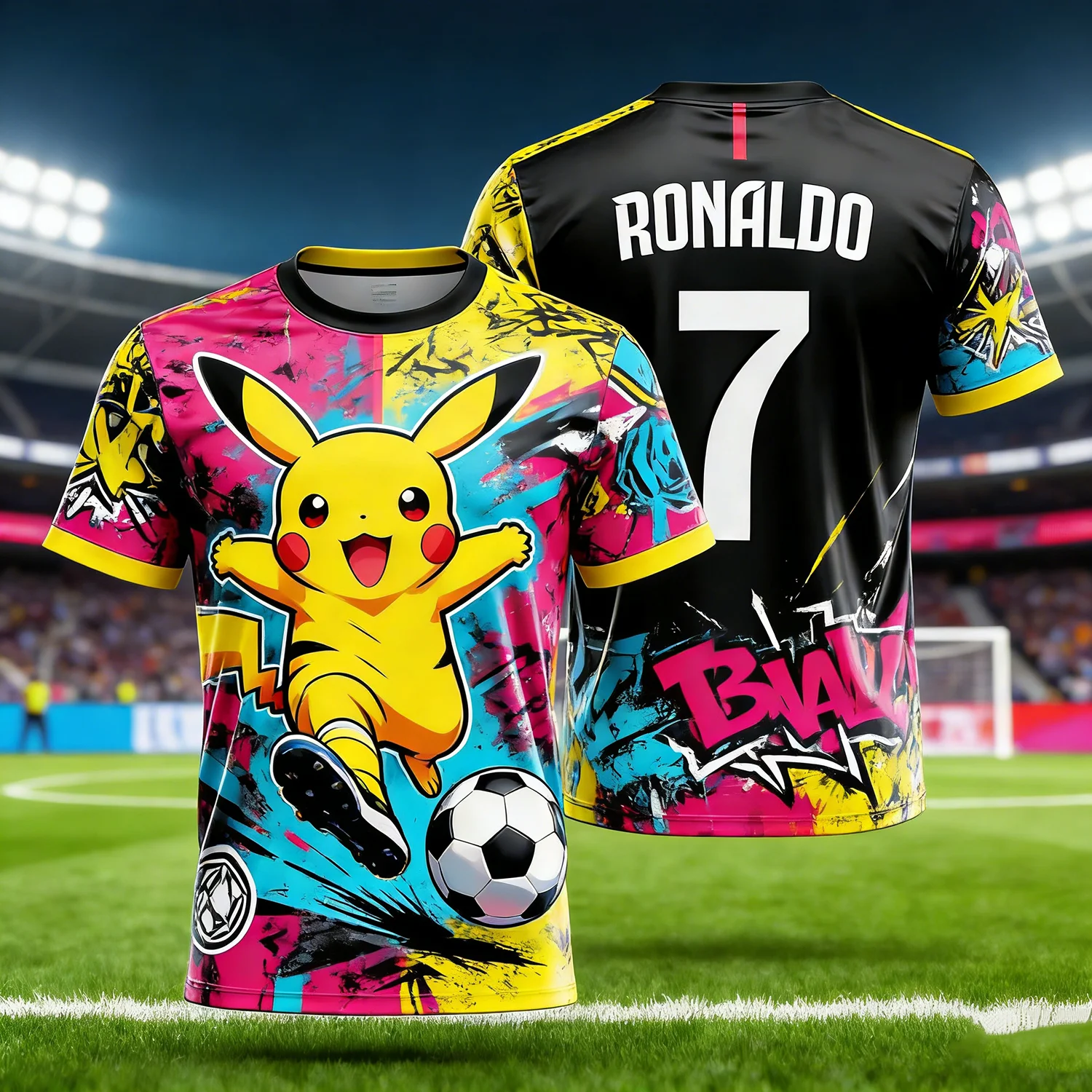 Camiseta de Fútbol Edición Especial Pikachu 2026, Camiseta de Fútbol Ronaldo Número 7 para Hombre/Mujer, Camiseta Infantil de Pikachu