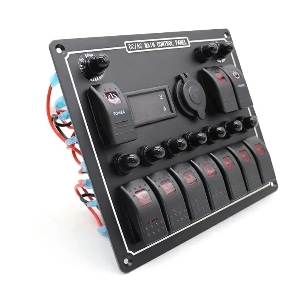 r Automotive Cigarette Lighter Socket Marine Boat 12V Rocker Switch Panel with Breaker