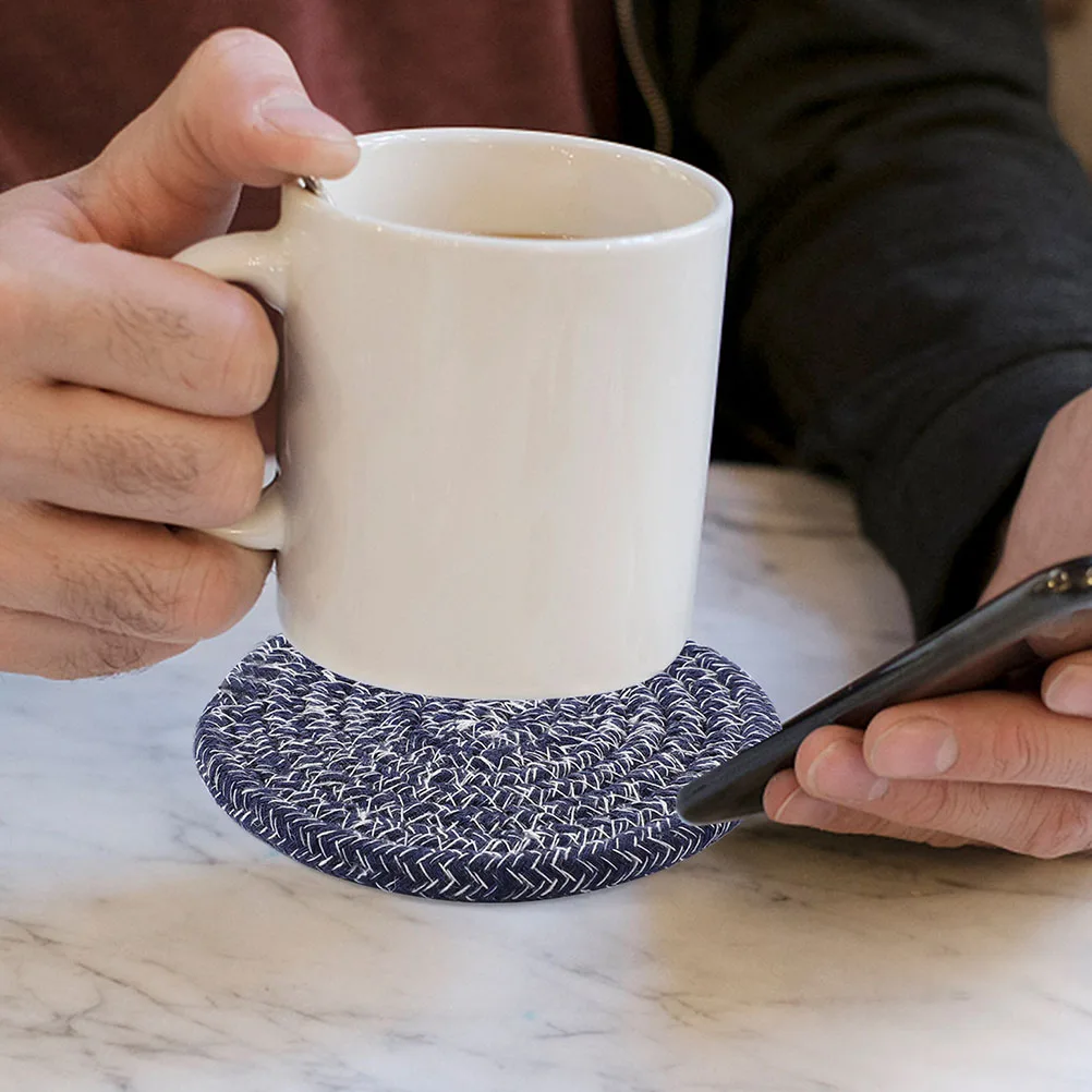 

6pcs Woven Coasters for Drinks 11cm Round Macrame Cup Pad Set Absorbent Kitchen Dining Table Home Decor Protective Mats