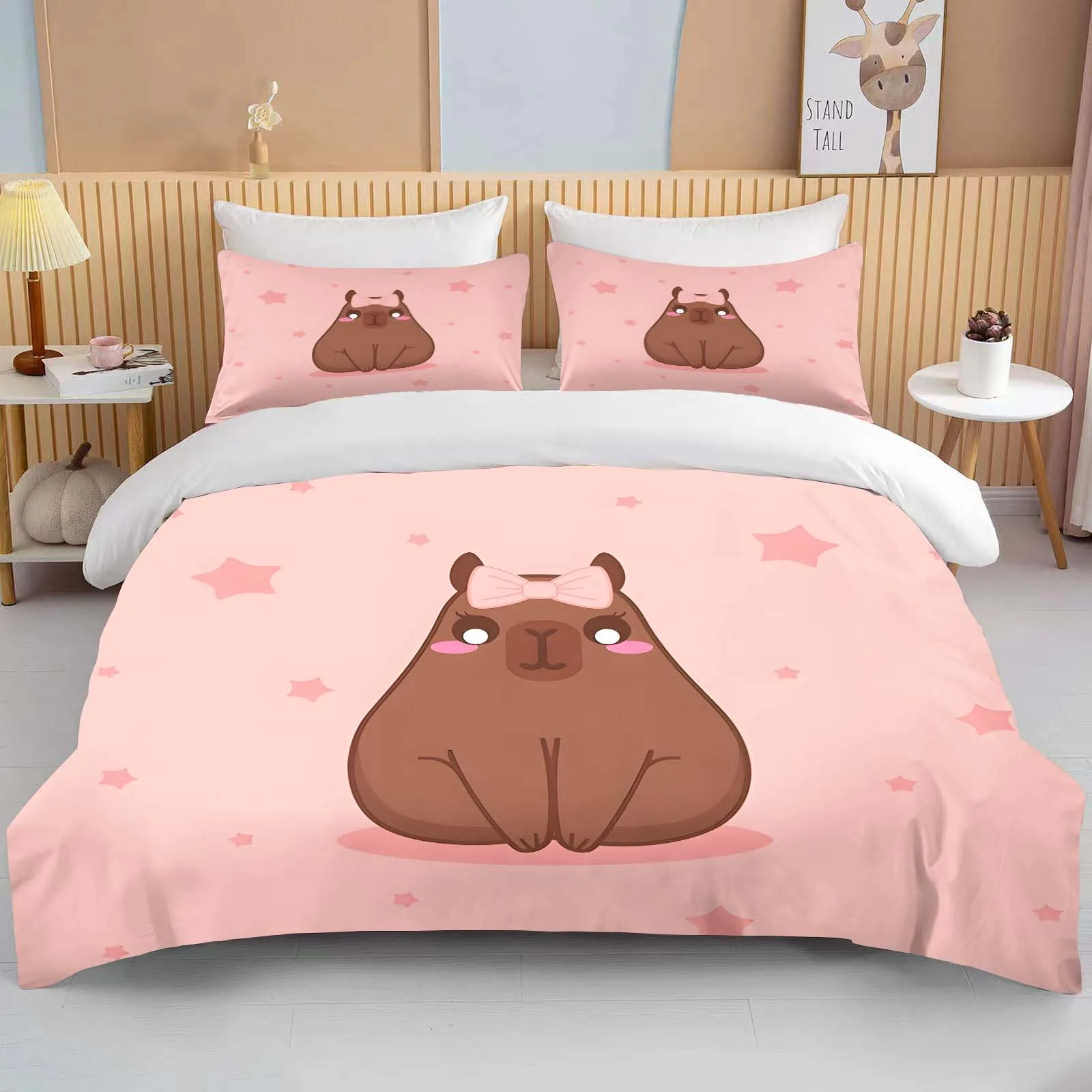 Cartoon MINISO Cute Capybara Printed Bedding Set Cartoon Anime Duvet Cover Comforter Pillowcase Boys Girls Children Adults King