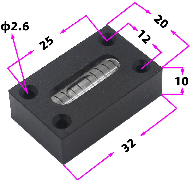 QASE Portable Small Square Spirit Level Bubble Black Plate Ampoules Bulb Size 32x20x10mm 1PCS