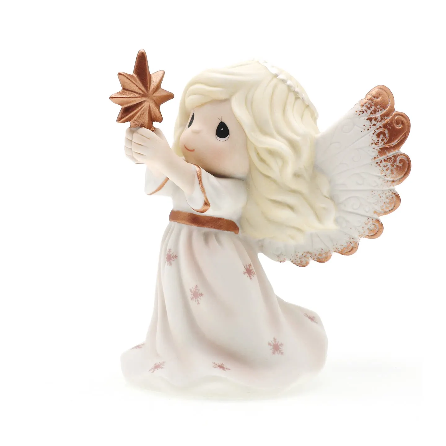 Precious Moments Angel Holding Star Porcelain Figurine White Snowflake Angel Ornament Christmas Home Tabletop Decor Holiday Gift