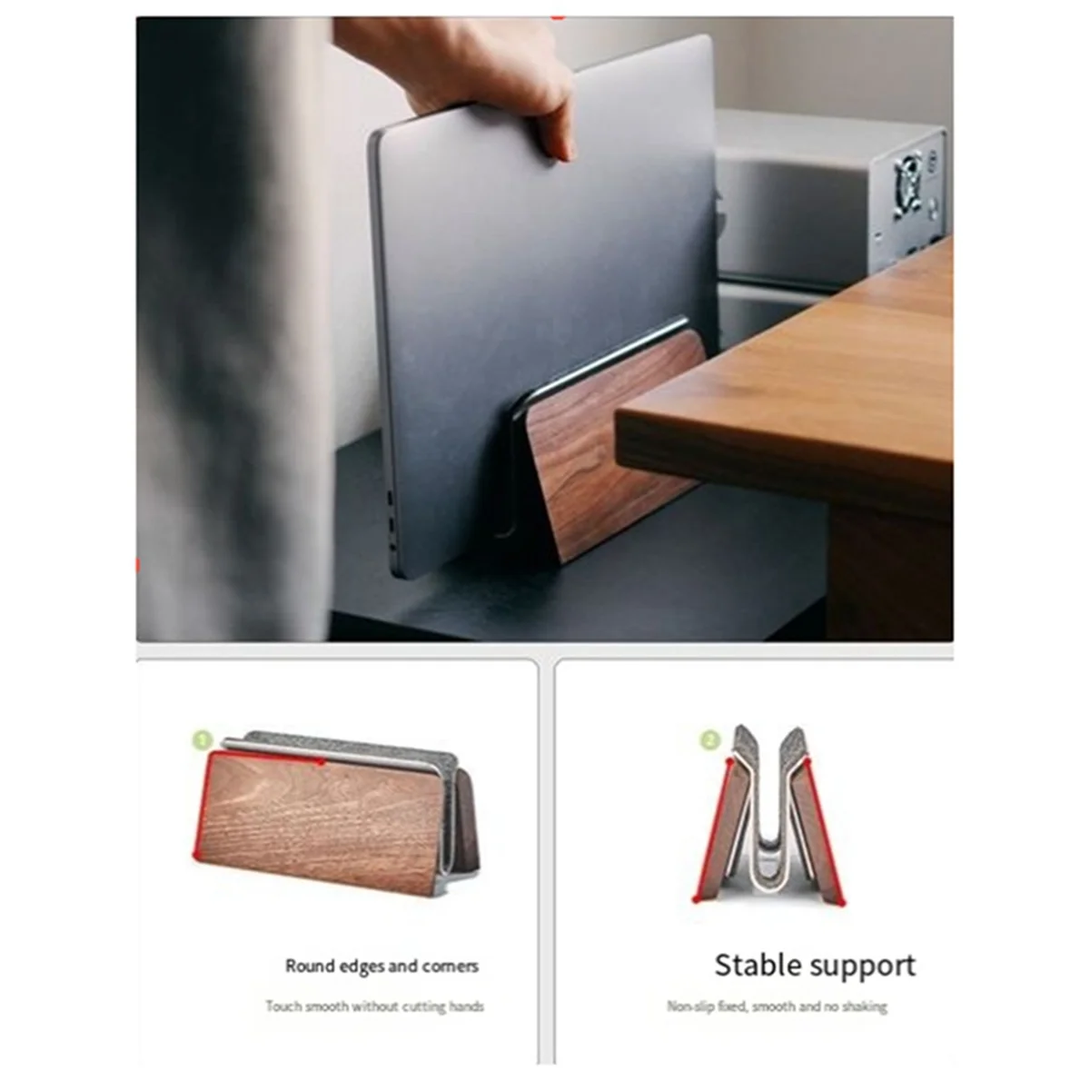 Walnut Vertical Laptop Storage Stand Tablet Stand Vertical Desktop Multifunction Convenient Cooling Base