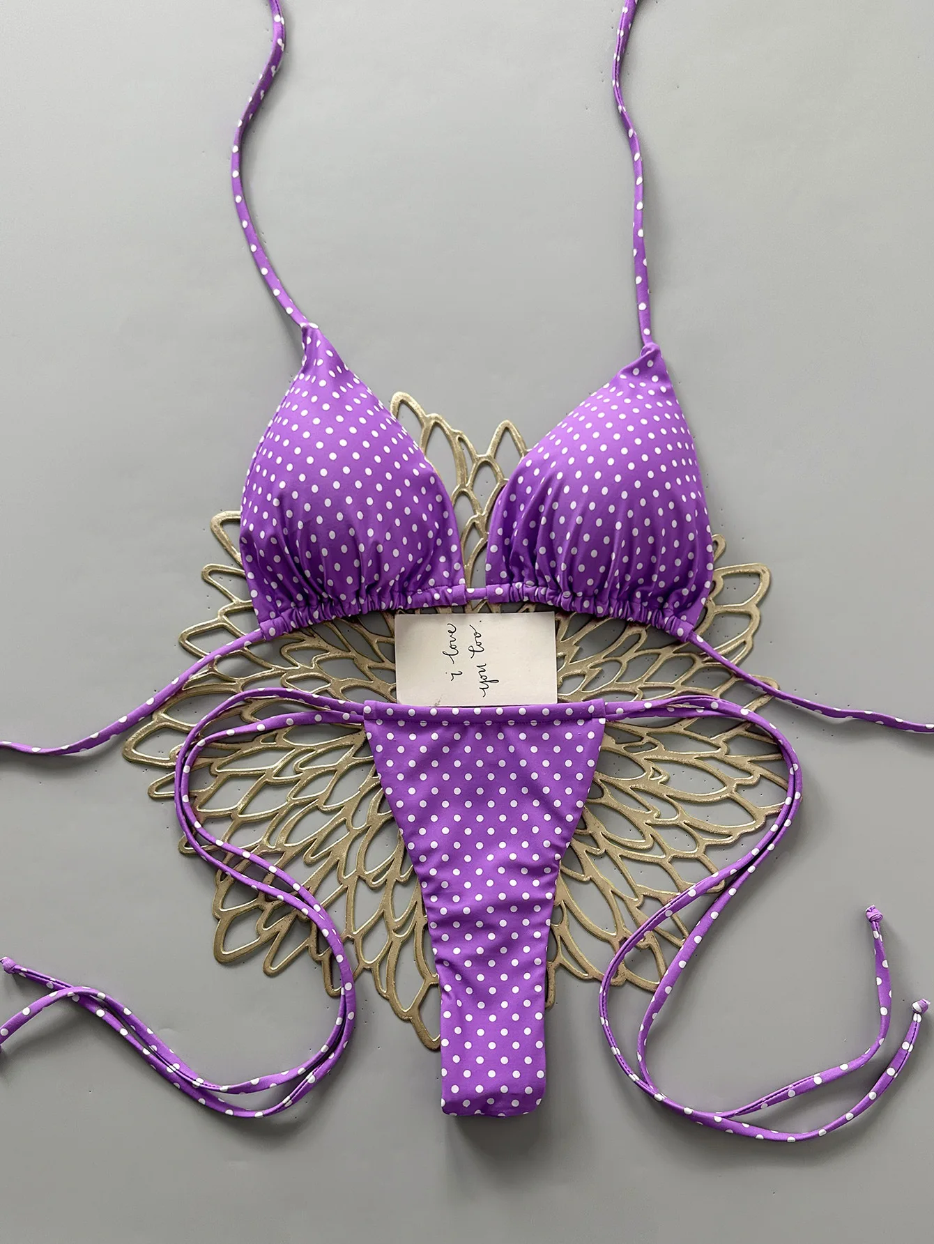 sexy purple polka dot print micro bikinis sets two pieces halter back tie thong swimsuits bathing suit swimwear biquini tankini