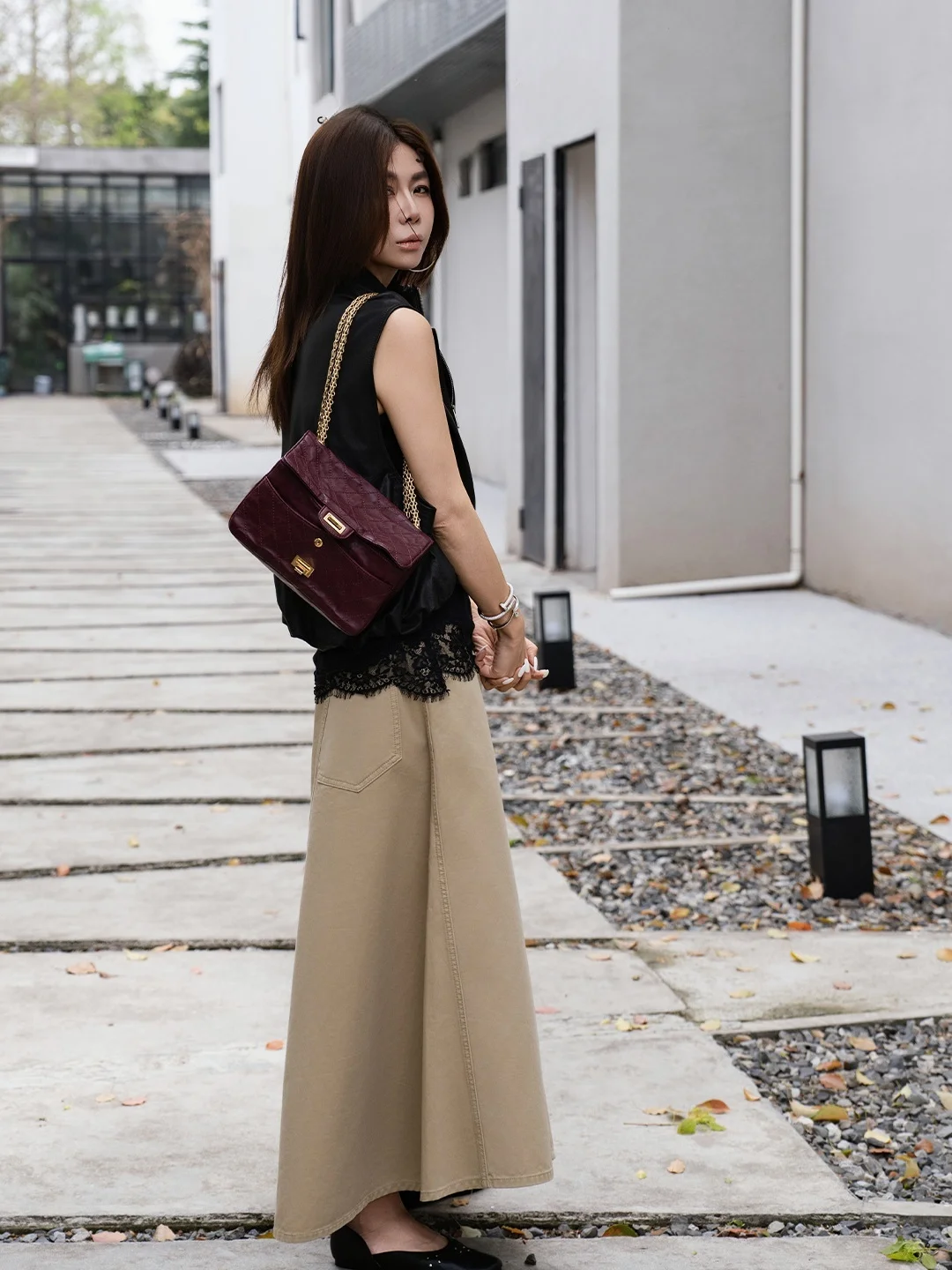 Backatone High-End Tapered Casual Style Irregular Denim Half Skirt Women's Cotton Khaki  Skirt mid Waist Standard Fit