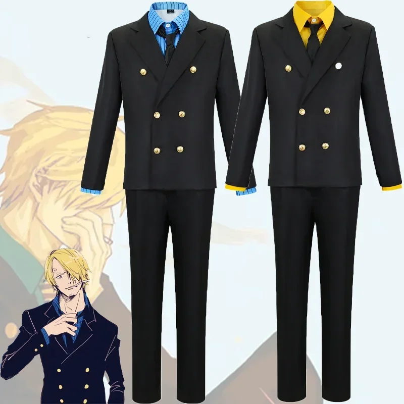 

CosplayOne Anime Piece Sanji Cosplay Costume Blue Yellow Shirt Suit Uniform Full Set Halloween Carnival Party Rlay Outfit for Ad