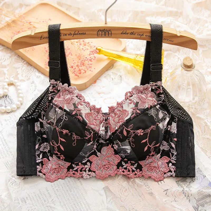 Women's Full Coverage Floral Embrodiery Ultra-thin Bra Lingerie 34 36 38 40 42 44 46 48 B C D E F G H