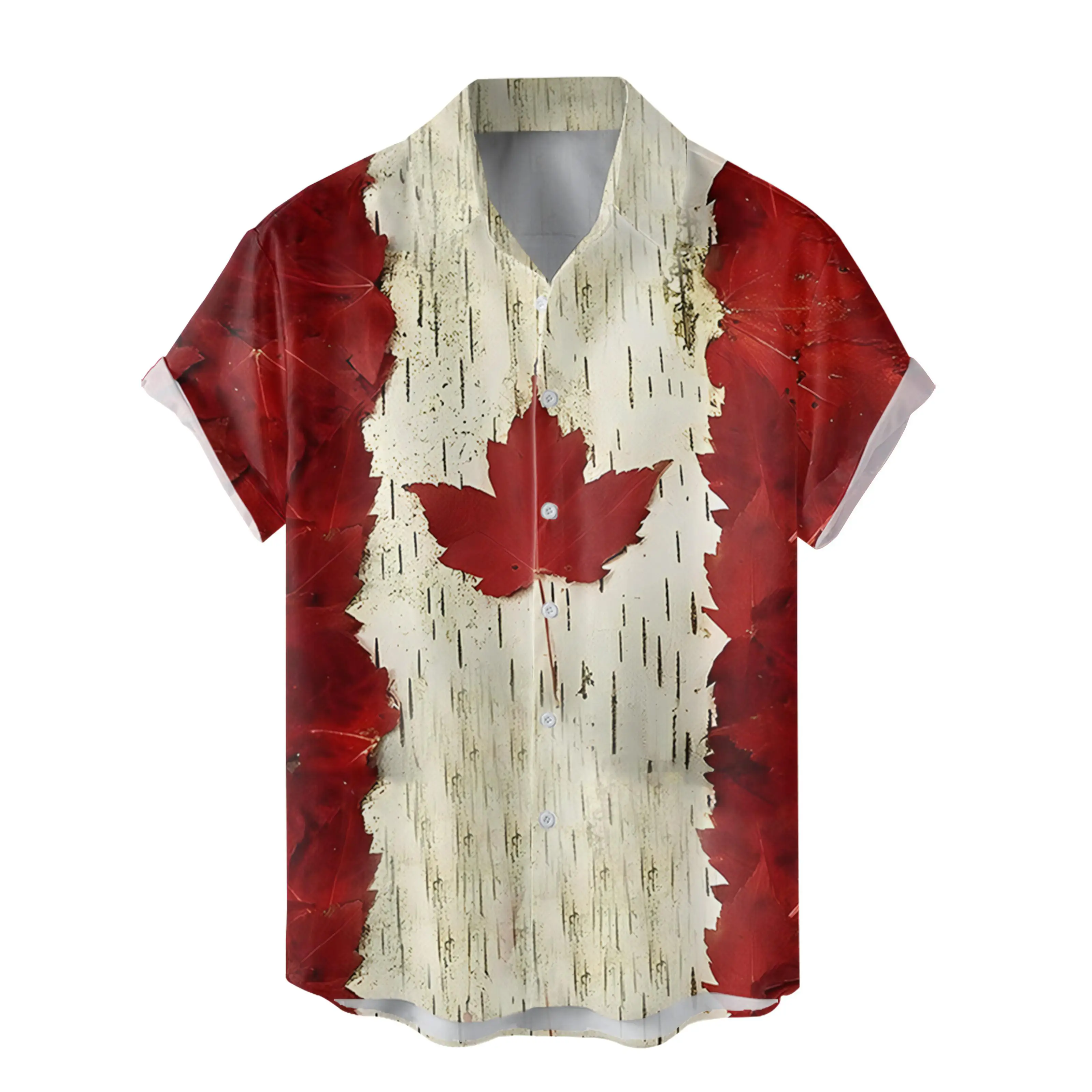 

Maple Leaf Graphic 3D Prited Men's Shirts Summer Short Sleeve Turn-down Collar Shirt Tops Hawaii Sunside Vacation Shirt