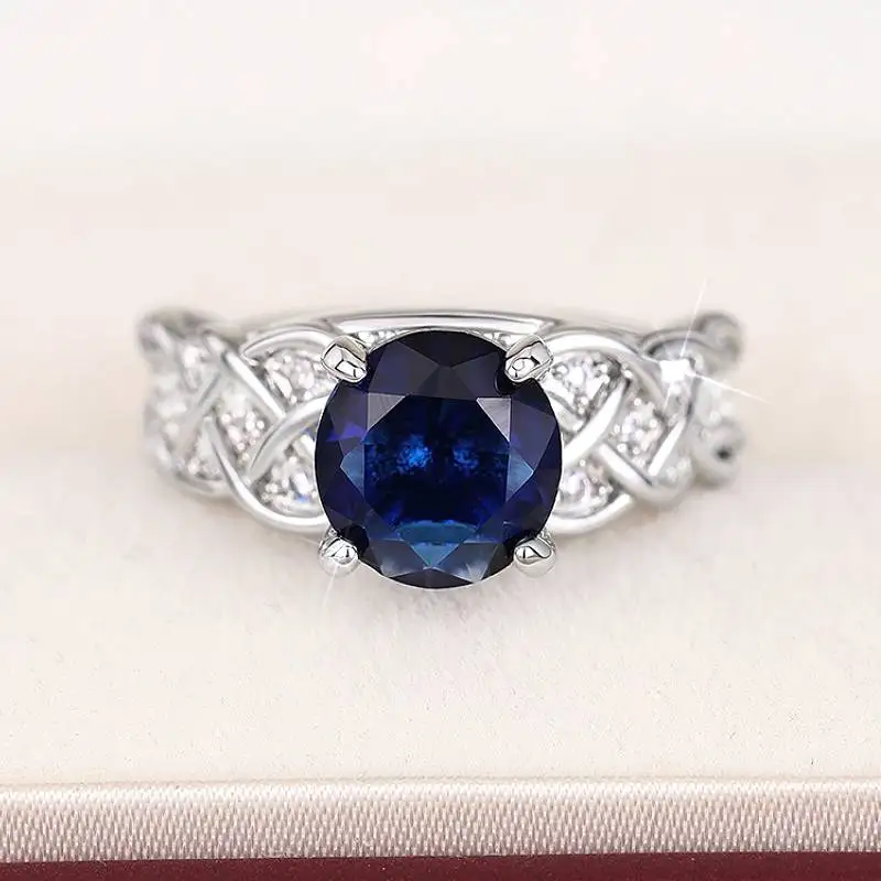 Huitan Elegante Frauen Ringe Silber Farbe Intarsien Glänzend Blau CZ Trendy Luxus Hochzeit Party, Verlobung Zubehör Schmuck Geschenk