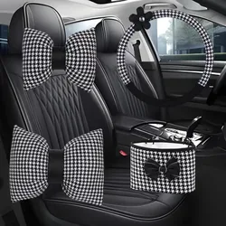 Black Car Interior Accessories for Women,Neck Pillow,Waist Support,Car Headrest Backseat Organizer&Steering Wheel Cover