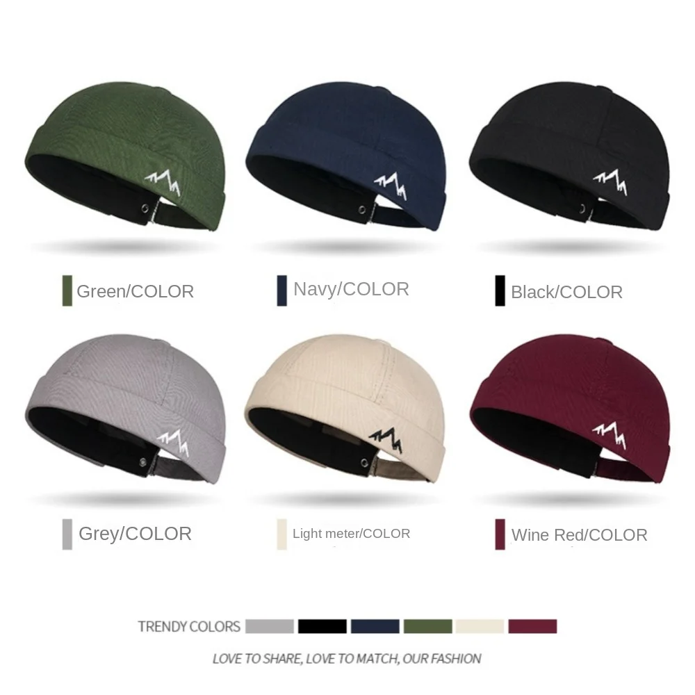 Casual Retro Embroidery Brimless Hat Solid Color Adjustable Docker Cap Landlord Hat Melon Skin Caps Hip Hop Hat Unisex