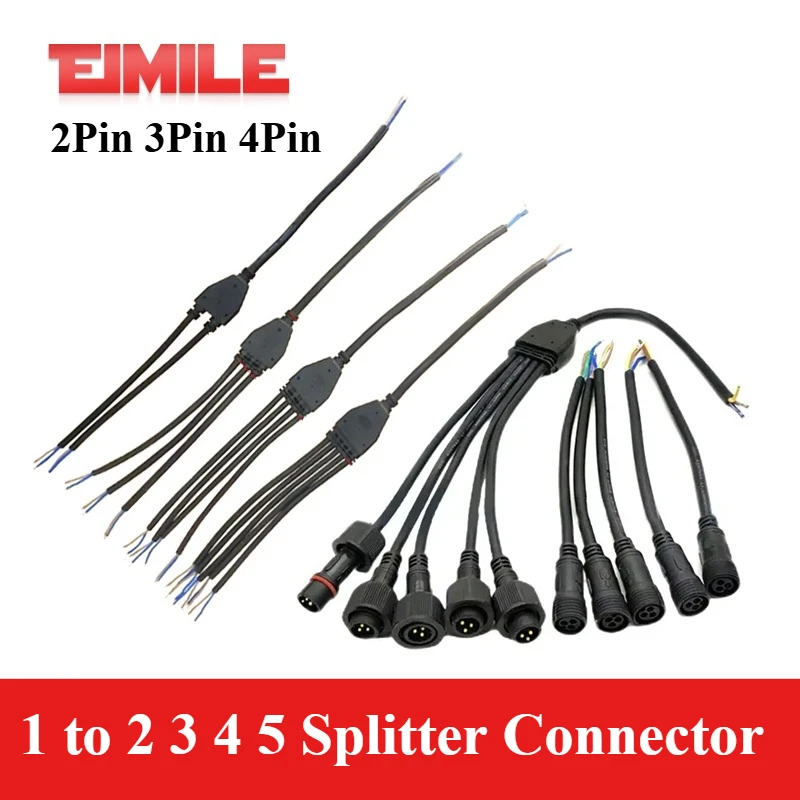 Y-Type 2Pin 3Pin 4Pin 1 to 2 3 4 5 Power Splitter Connector Waterproof IP67 Outdoor LED Solar Light Plug Branch Cable Adapter