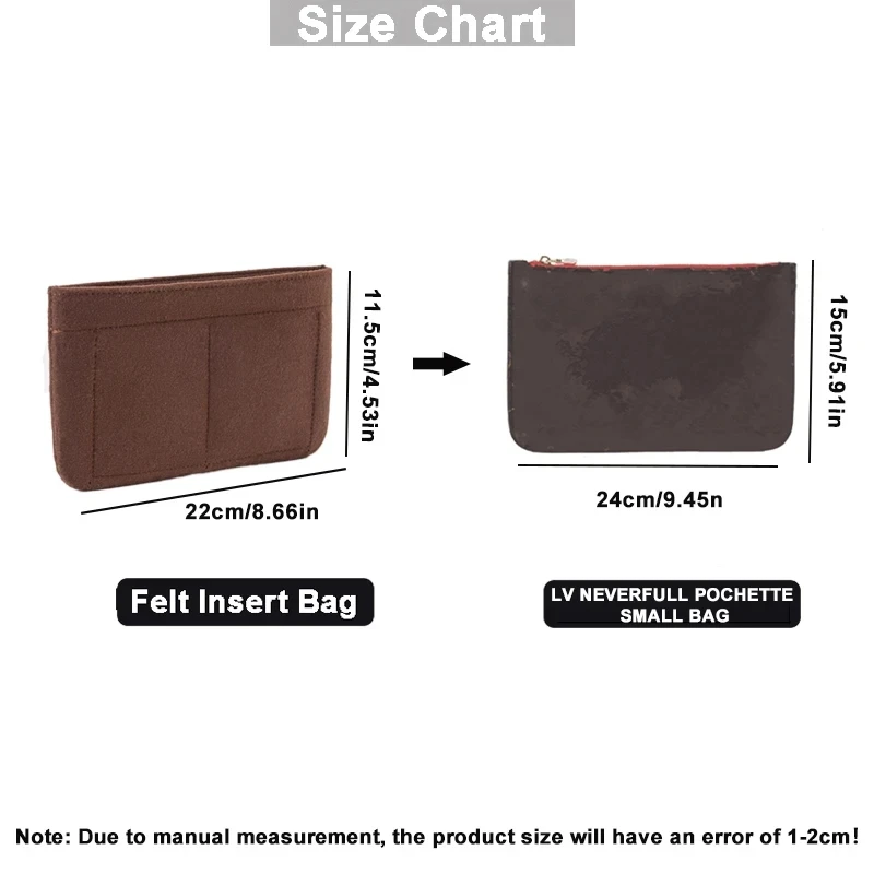 Felt Insert Bag Organizer for Neverfull Pochette Small Bag Felt Liner Fit The Small Pendant Purse