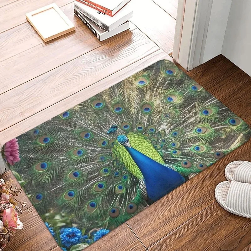 Peacock Print Welcome Doormats Indoor Outdoor Anti Slip Water Absorbent Rug Home Decor Carpet for Entrance Living Room Bathroom