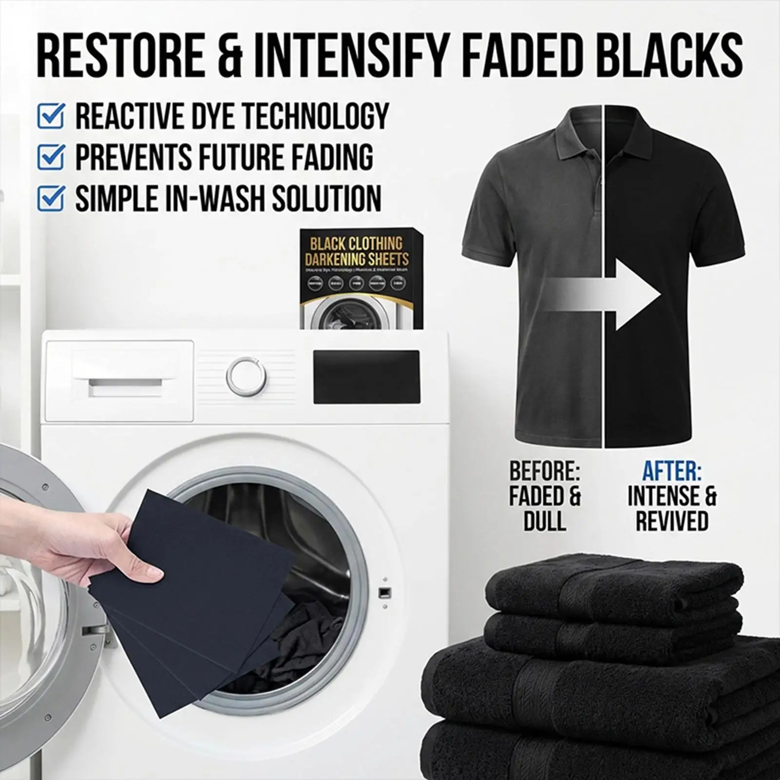 Black Clothing Color Restorer Long Lasting Intense All Purpose Dark Faded Out Clothes Color Booster for T-Shirts Collar Jeans
