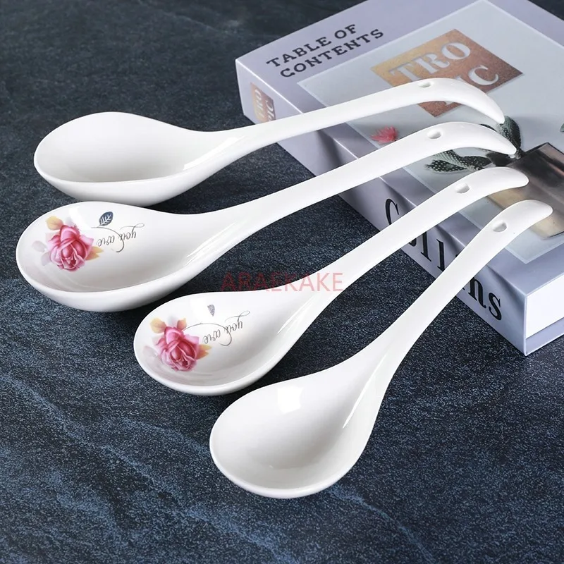 Ceramic oversize long handle spoon, casserole spoon, special spoon for hot pot soup pot, serving Congee soup spoon