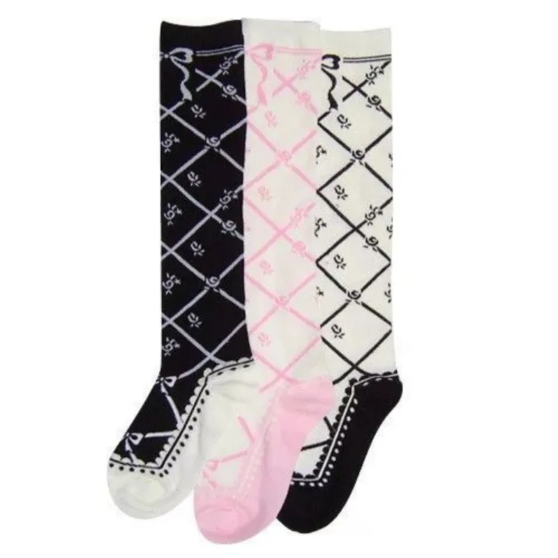 Sweet Kawaii Floral Lolita Mid-calf Socks, Black White Pink Pattern, Japanese Style Girls Tea Party Cosplay Hosiery