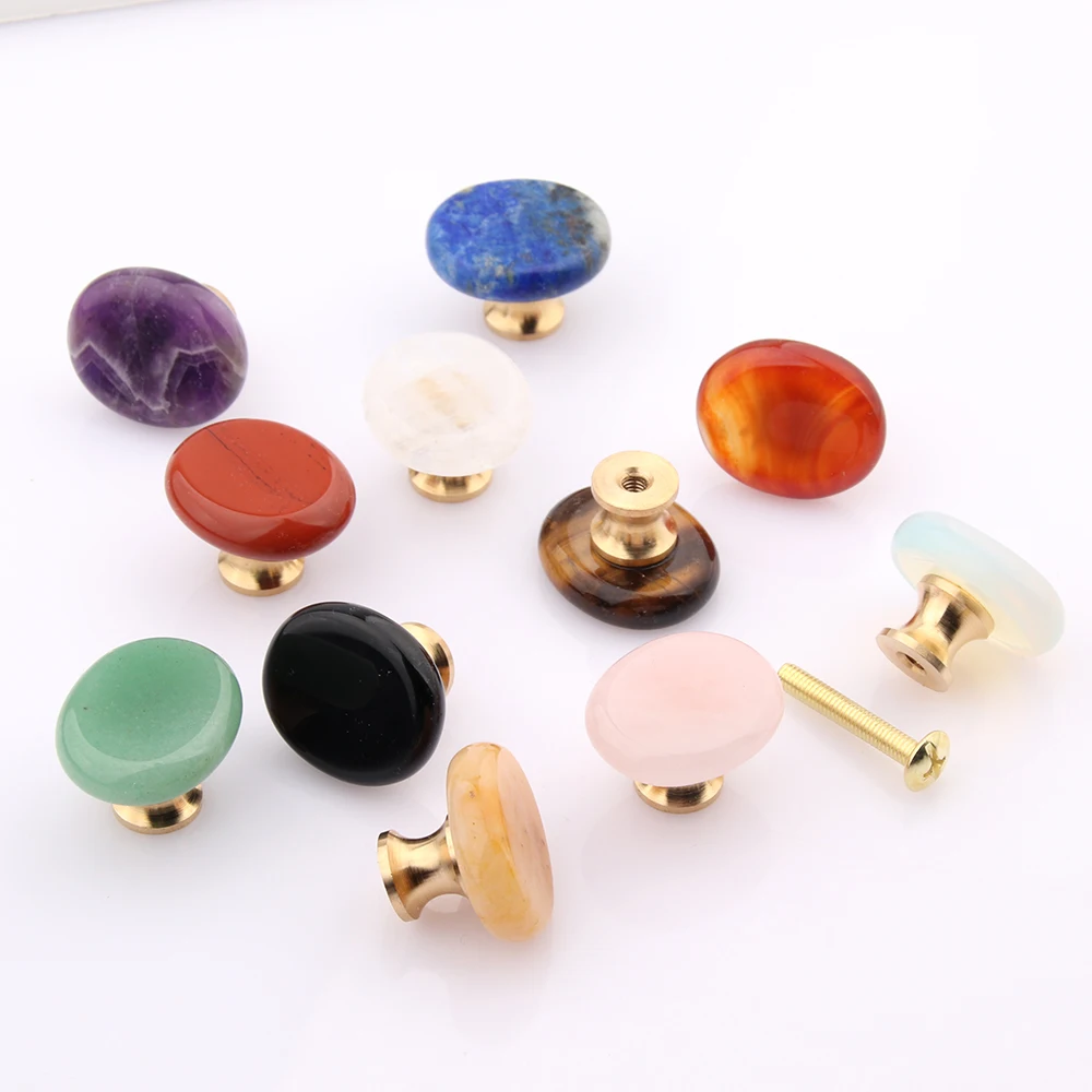 Light Luxury Natural Stone Crystal  Kitchen Cabinet Door Drawer Handle Small Gift Jewelry Box Decoration Handle