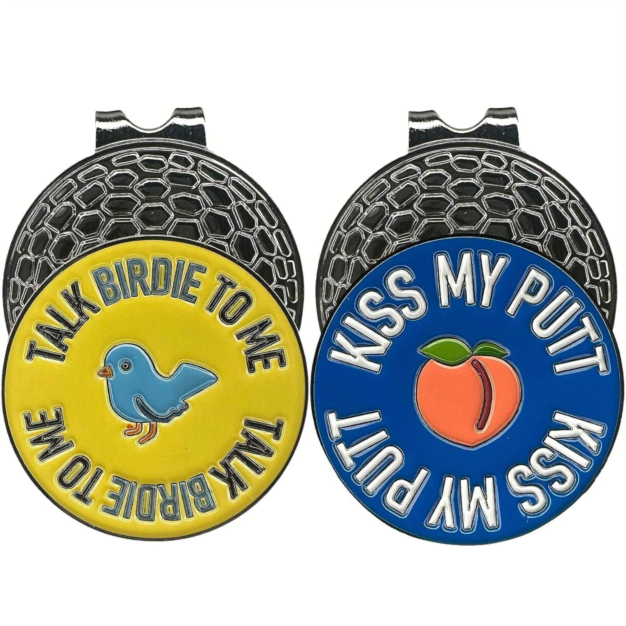 2 Counts Golf Markers Talk Birdie to Me Funny Emoji Golf Ball Marker with Hat Clip Men's and Women's Golf Novelty Gift Set Inclu