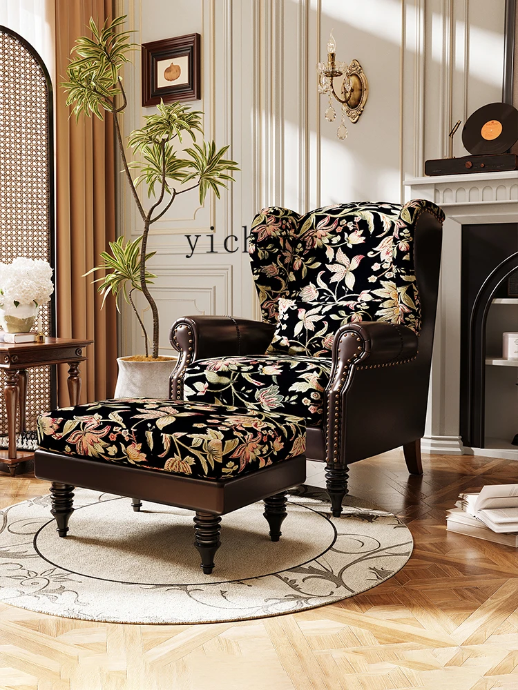 ZC غرفة المعيشة ذات الطراز القديم الفرنسي عالي الظهر أريكة فردية من القماش كرسي أمريكي