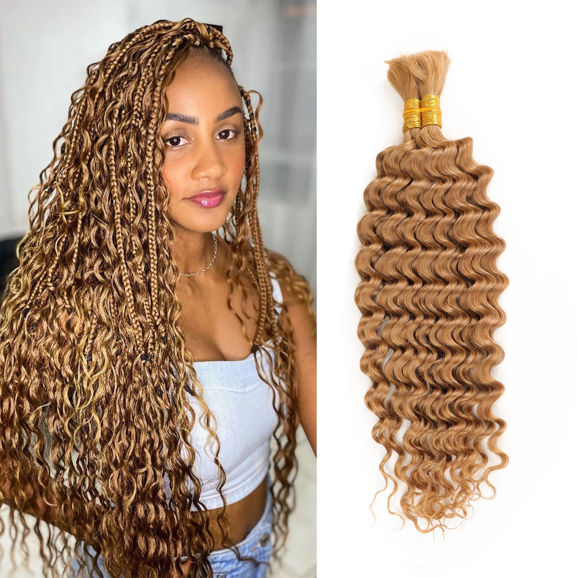 Diepe Golf Boho Vlechten Echt haar Bulk 50g/100g 100% Echt haar Vlechthaarextensions Geen inslag Braziliaans krullend vlechthaar