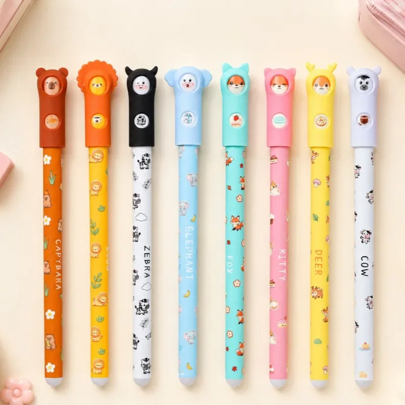 8 Colors Rotate Face-changing Pen Animal Style Erasable Gel Pens with 8 Colors Ink Lovely Draw Pens for School Class Party Gift