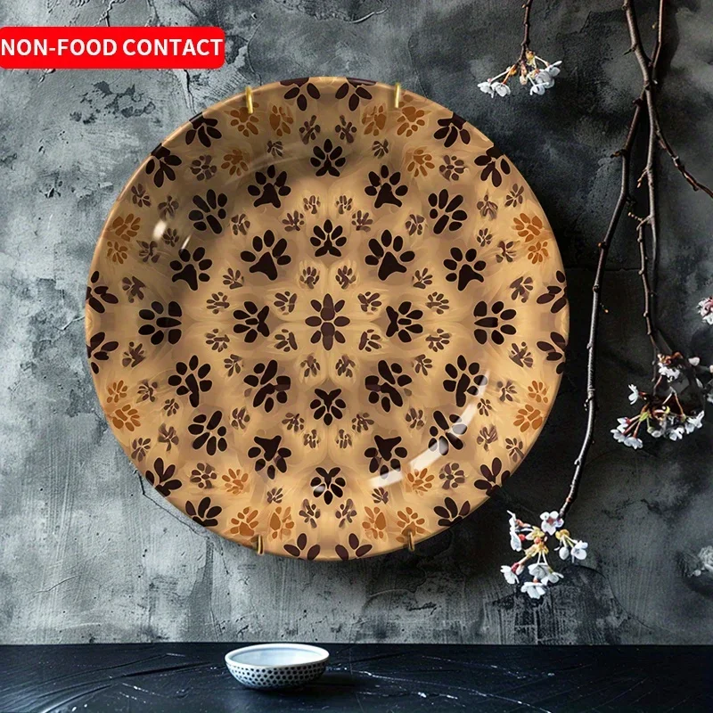 1pc Elegant Ceramic Wall Art Plate with Intricate Leaf Pattern - Round Non-Food Contact Home Decor for Living Room, Bedroom,
