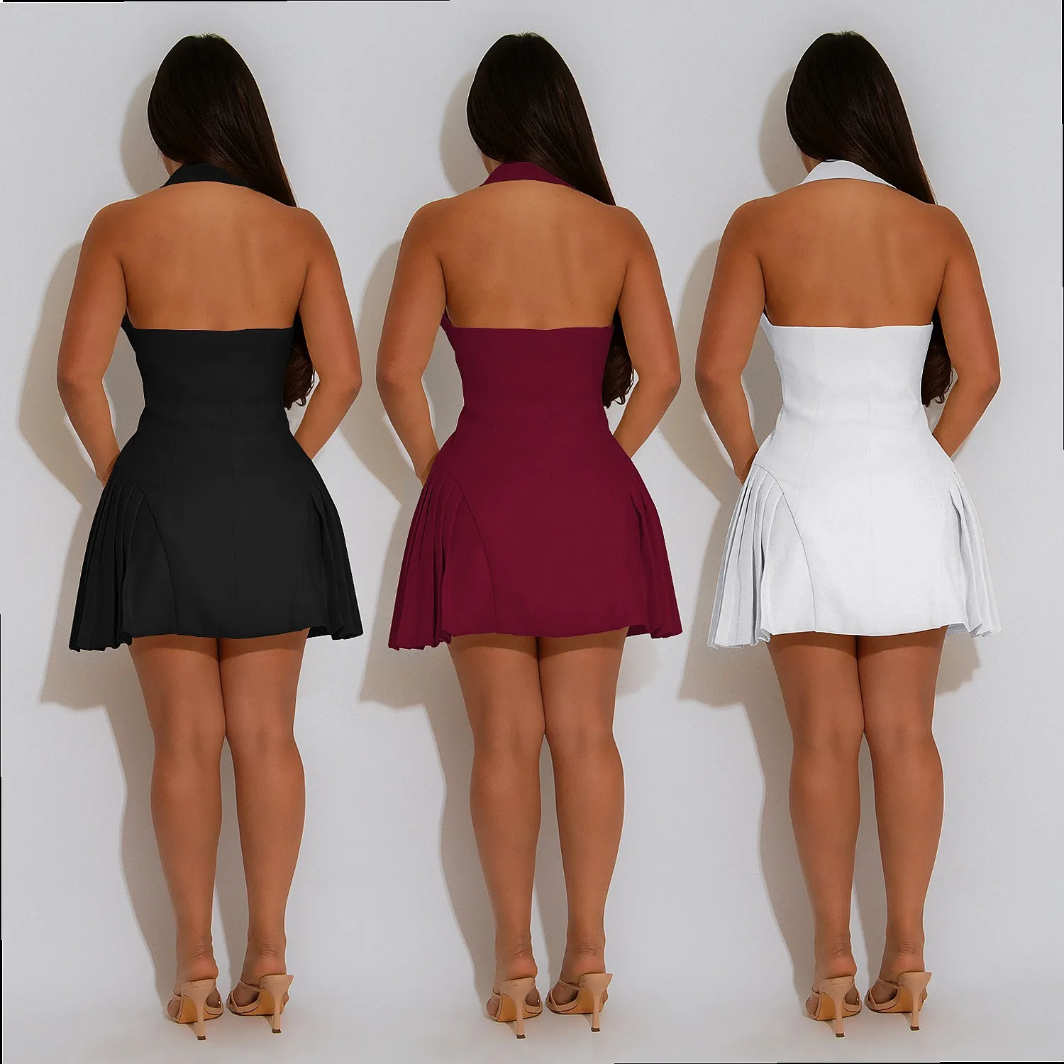 C7587 Cross-border AliExpress Amazon Europe and America Fashion Women's Clothing Sexy V-Neck Neck Backless Dress Short Skirt