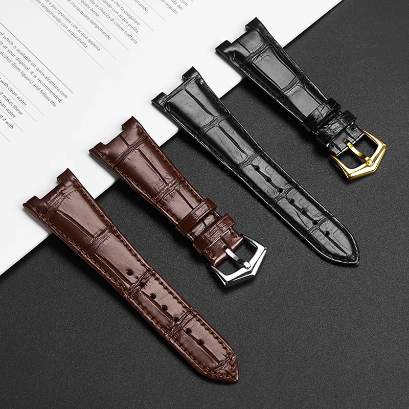 Crocodile Watchband Metal Head Notch For PP Patek Philippe Nautilus 5711 5712 5980 5726A Cowhide Genuine Leather Watch Strap Men