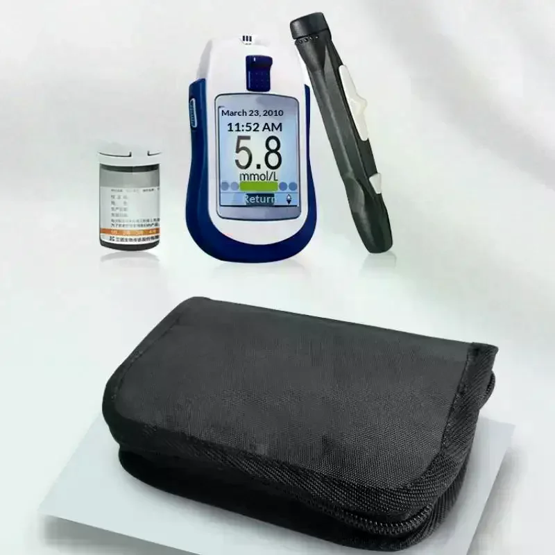 Blood Glucose Meter Storage Bag Household Blood Pressure And Oxygen Meter Carrier Organizer Black Zipper Storage Bag Portable