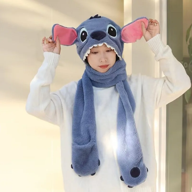 Disney Stitch Lina Belle CookieAnn cute hat autumn and winter warm thickened warm scarf integrated hooded neck scarf gloves gift