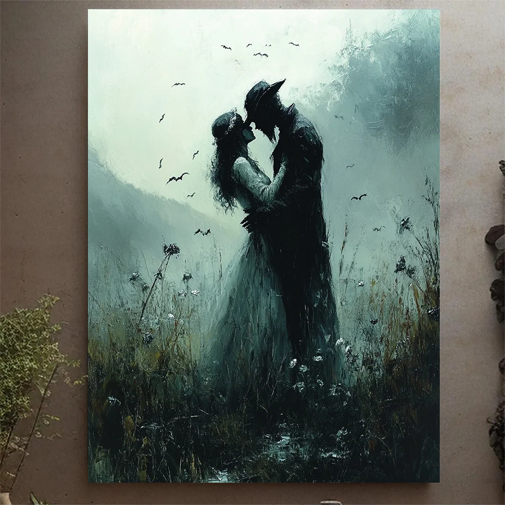 (No frame)1pc, With Frame, 12x16inch Ghost Wedding Canvas Art, Grim Reaper Officiant, Gothic Romance Halloween Wall Decor, Sp