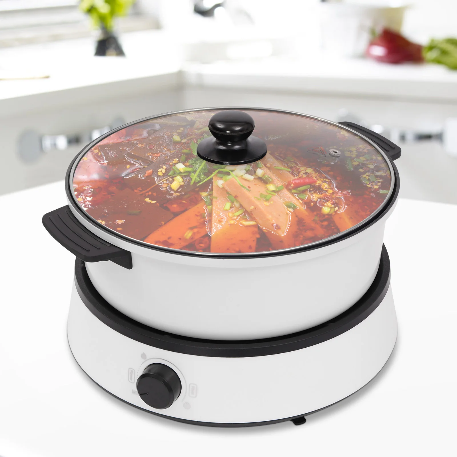 Household multi-functional electric cooking pot non-stick electric hot pot split 4L multi-functional electric hot pot - white