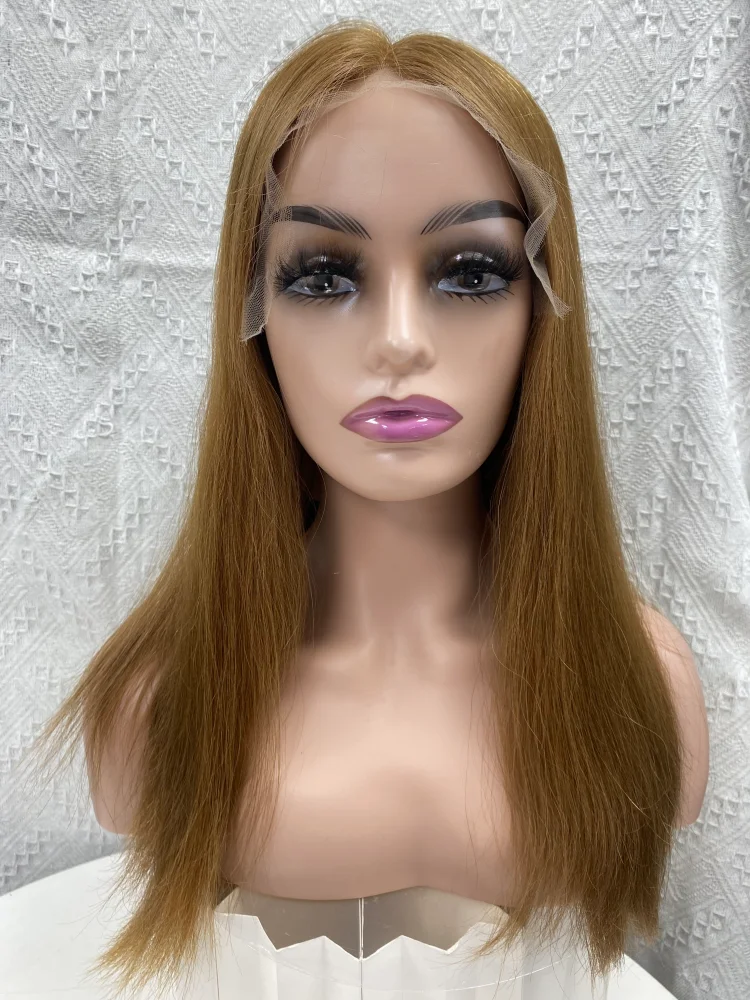 HD Lace Frontal Wig 100% Raw Hair Medium Brown Color 18 Inches Long Straight Hair Full Volume Density Cap Size L For Daily Wear