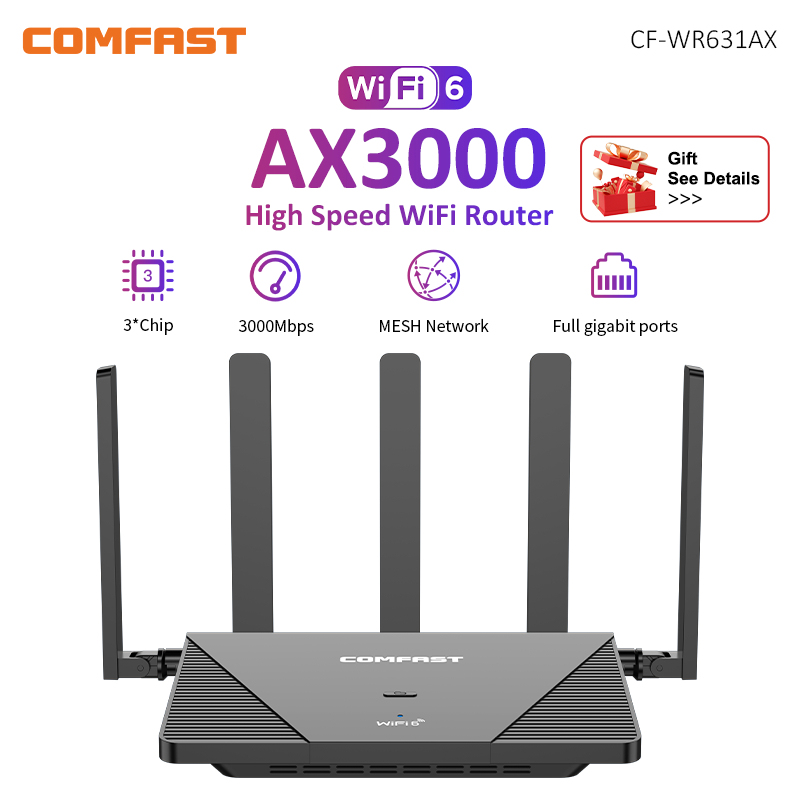 COMFAST WiFi6 MESH Router 2.4G&5GHz AX3000 Wireless Router Gigabit Port Powerful High Gain 5*5dBi Antenna WPA3 OFDMA MU-MIMO