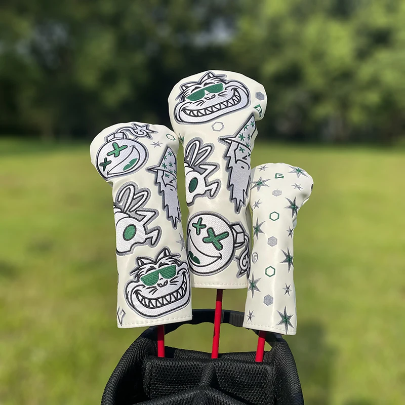 Wizard and Fat Cat Golf Club #1 #3 #5 Wood Head covers Driver Fairway Woods Cover Pu leather embroidery