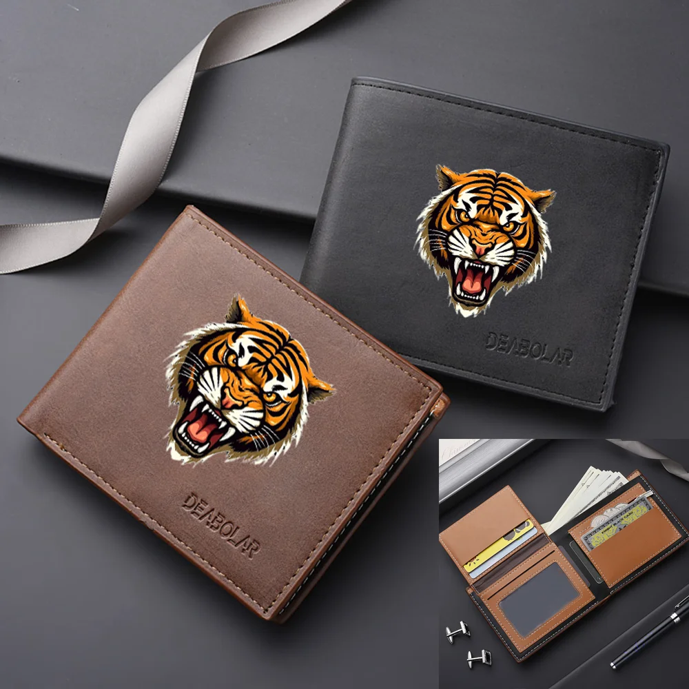 Cartera corta para hombre de piel sintética con múltiples ranuras para tarjetas para tarjetas de crédito y identificación, cartera informal de negocios Retro con doble pliegue