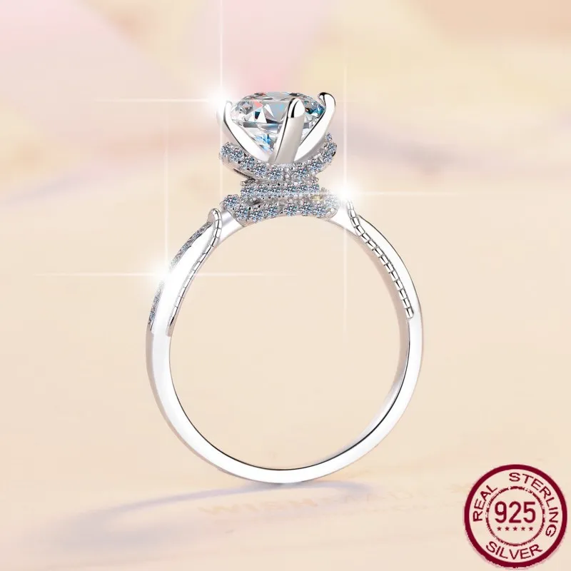 

New European and American moissanite ring S925 pure silver ring, women's high top 1 carat wedding jewelry
