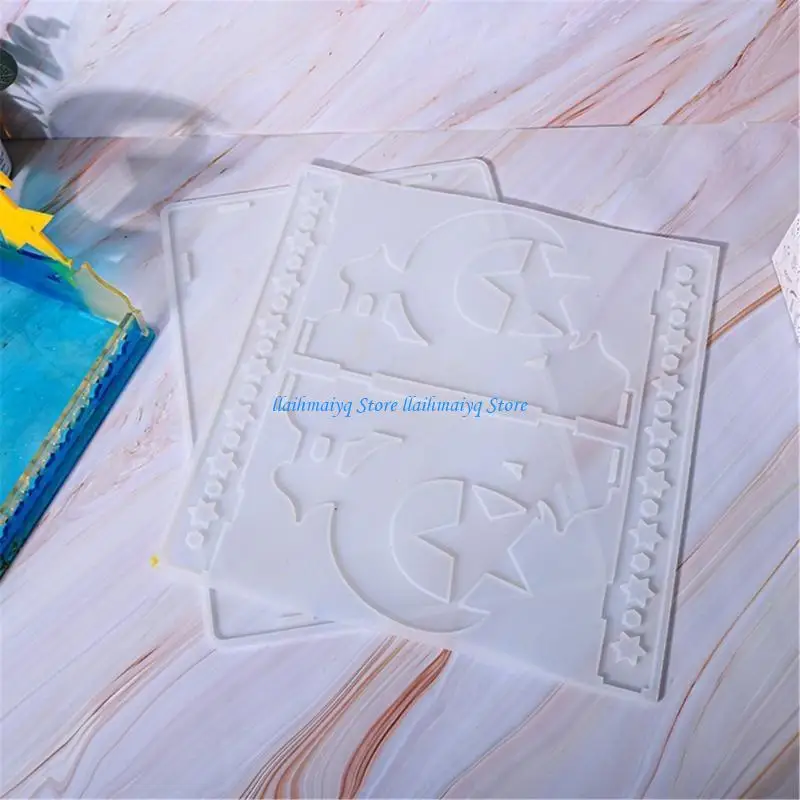 

573B 2pcs Flexible Silicone Mould For Moon And Star Castles Trays Decoration for Baking And Crafting Projects Supplies