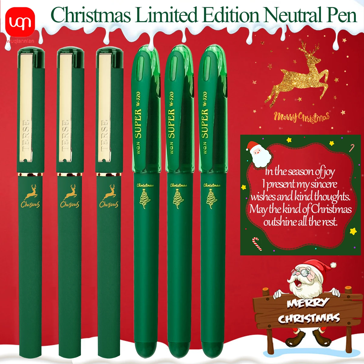 3/6/12PCS Green Christmas Gel Pen Green Ink Line 1.0mm Liquid Ballpoint Pen Writing Instrument School Office Stationery